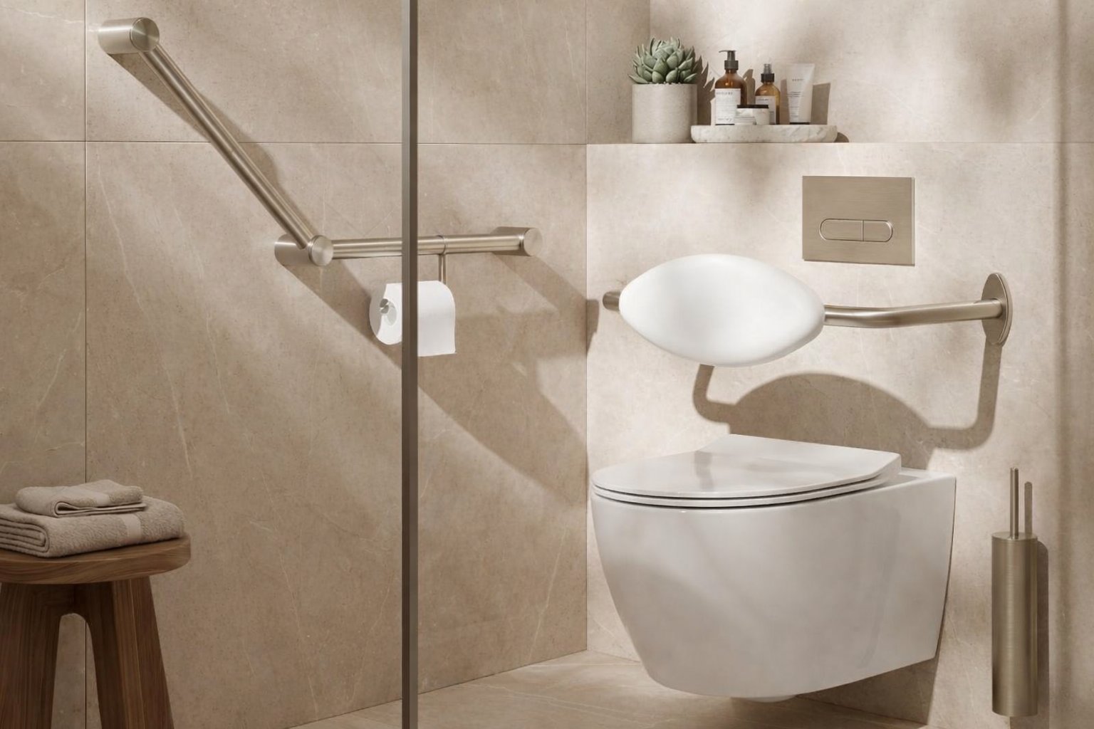 Accessible bathroom with toilet grab rails